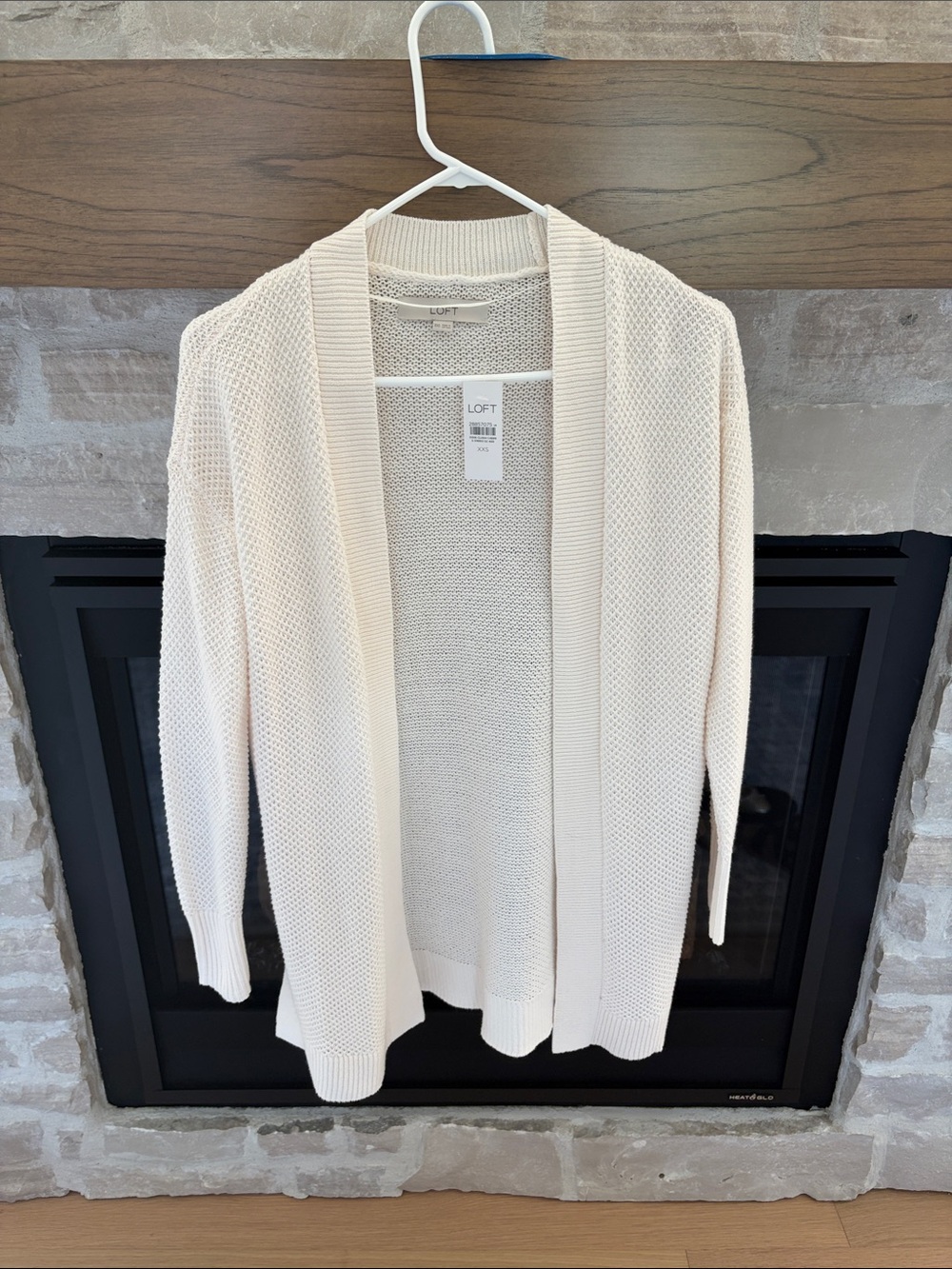 LOFT Cream Open-Front Textured Knit Cardigan